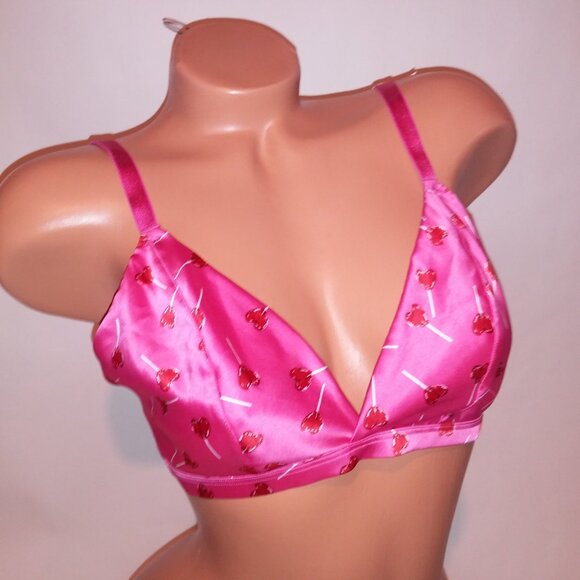 Victoria’s Secret Tease Bralette Bra XS Pink Satin Lollipop Hearts Wireless NWT - Picture 6 of 9